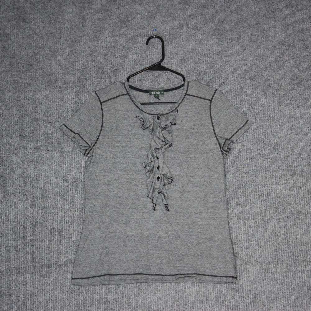 Lauren Jeans Co Ralph Lauren Gray Ruffle Front Short Sleeve T Shirt Womens M‎